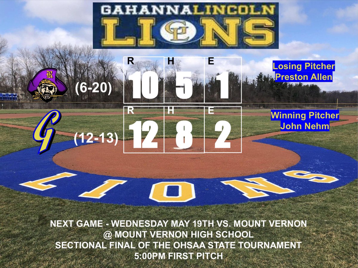 Lions survive and advance!  Next game is Wednesday against Mount Vernon on the road.