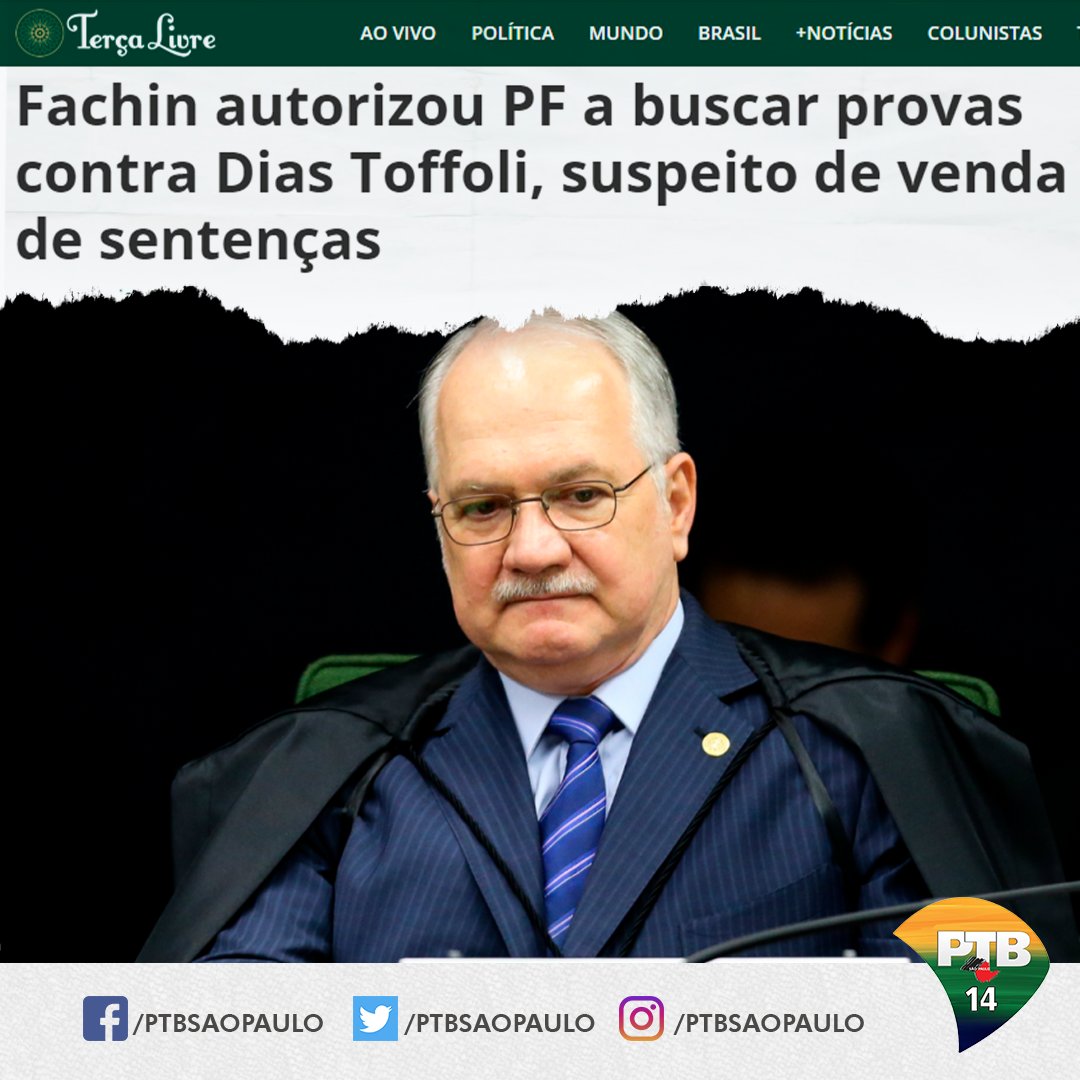 ptbsaopaulo's tweet photo. O ministro doSTF Edson Fachin autorizou a Polícia Federal a usar informações de duas operações relacionadas à Operação Lava Jato do Rio, para investigar o ministro Dias Toffoli.
#PTB #PTBSP #PTB14
https://t.co/8SL5JNVrun https://t.co/KGNl74YS7I