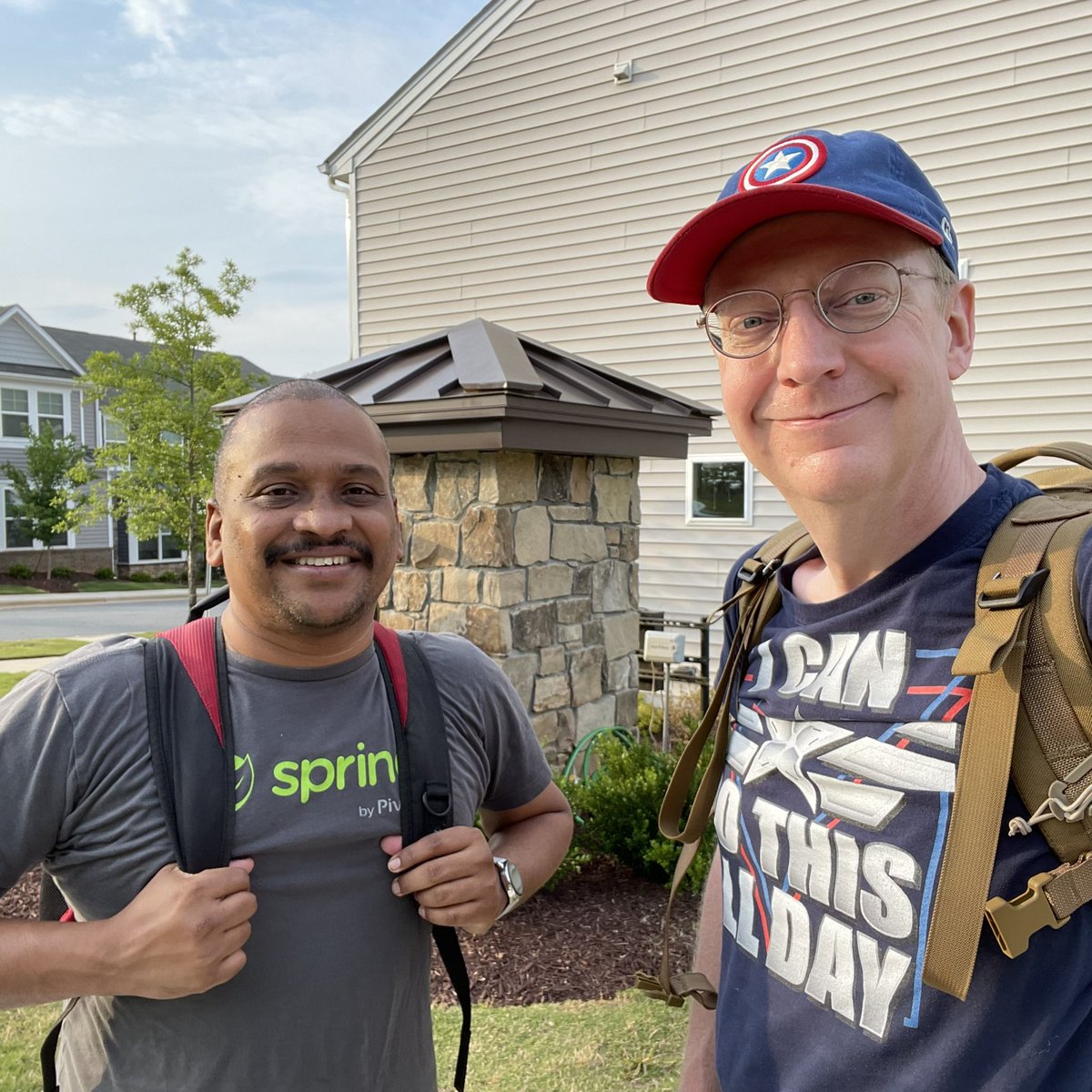 RuckMooresville's tweet photo. Bhanu &amp; Matt out for a neighborhood ruck. 
===
Mooresville Ruck Club is a @GORUCK #RuckClub in #MooresvilleNC. Follow @RuckMooresville or join us for a #ruck! Link in bio has #rucking schedule. 
===
#GORUCK #RuckMooresville #GORUCKClub #RaceCityUSA #SmilesAndMiles #RuckUp https://t.co/PrNYySYDtx