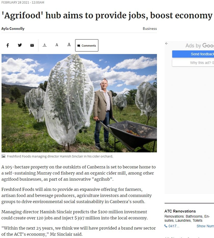 #FoodintheCapital Hamish Sinclair, #FreshfordFoods discussing innovative '#agrihub' aims to provide an expansive offering for farmers, artisan food and beverage producers, agriculture investors and community groups to drive environmental social sustainability in #Canberra's south