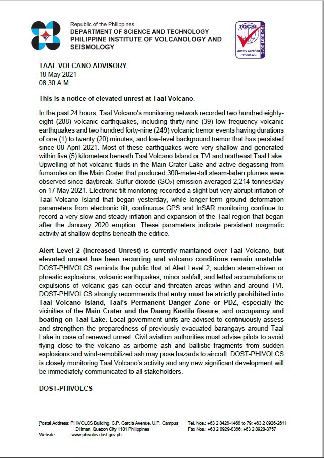 phivolcs_dost's tweet image. TAAL VOLCANO ADVISORY
18 May 2021
08:30 A.M.

#TaalVolcano
phivolcs.dost.gov.ph/index.php/volc…