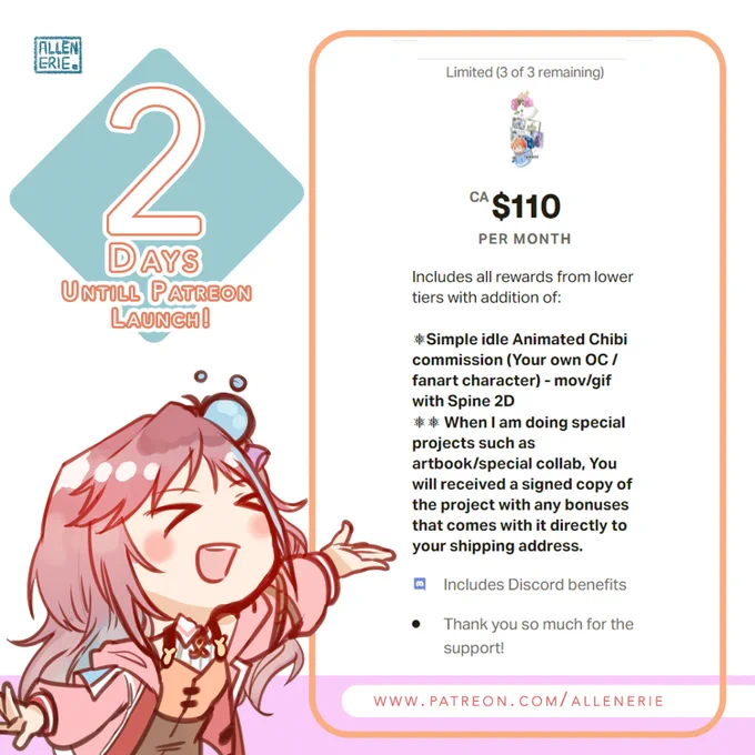 2 DAYS LEFT!! Last but not least is the highest tier~~ where you can get your own moving chibi~~ !! Cant believe its only 2 days left very nerve wrecking but new stuffs!!! 