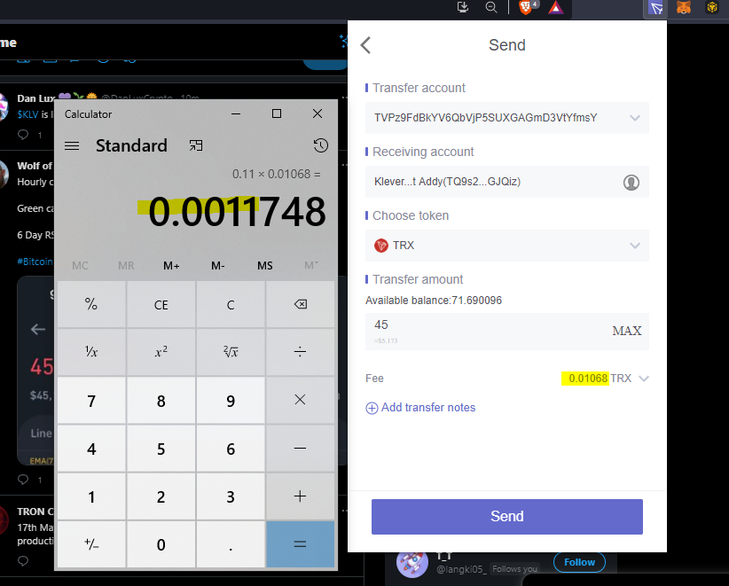 rogdzz's tweet photo. I normally have enough $TRX staked for energy/bandwidth to ensure free transactions. However, just wanted to show users that may not be aware of #Tron's inexpensive fees. Less than 1 cent. Only $4.50 moved but all my spare $TRX is tied up in #CenturyMining.
$WIN $BTT $JST $SUN https://t.co/Lsbd3wPqq4