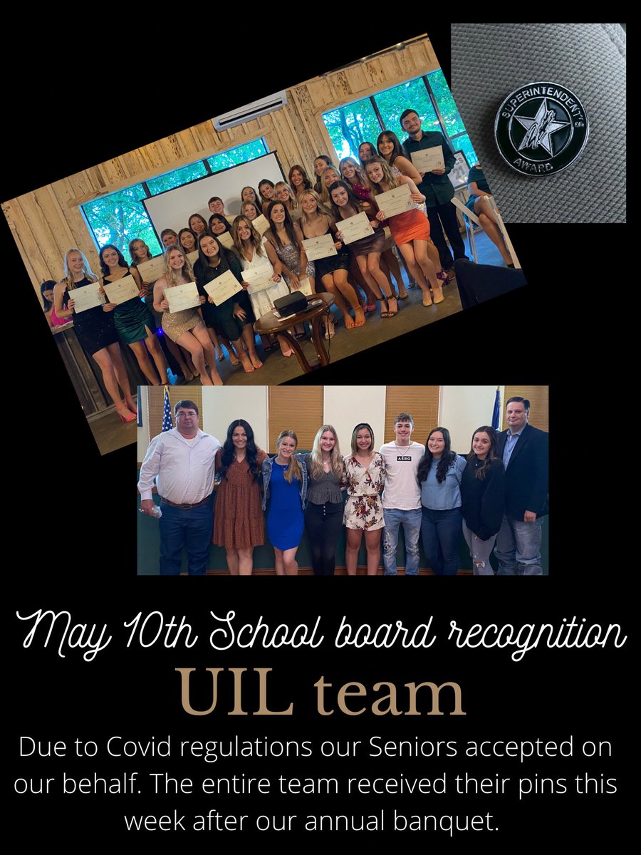 WaxahachieCHEER's tweet photo. School board and administration recognition on May 10th • our Seniors represented our 30 member squad. This week all members received their Superintendent Award pin. https://t.co/WVpas0gAf7