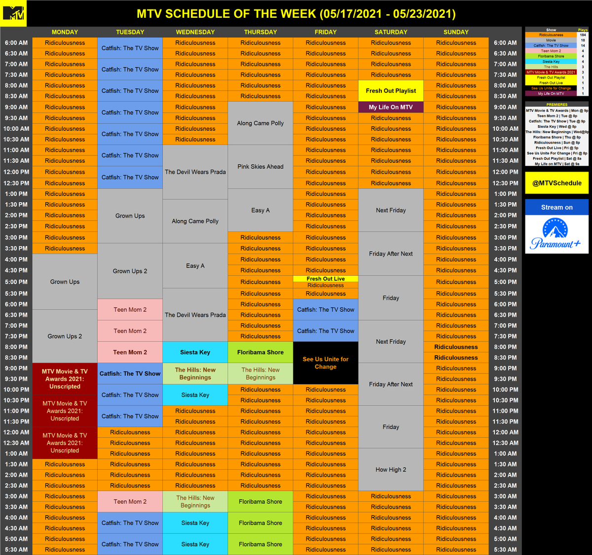 MTV Schedule on Twitter: "Here's MTV schedule for the week of 05/17