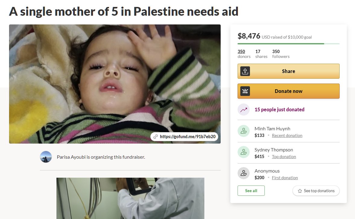 With the $265 USD from our recent leftovers sales we're supporting two GoFundMe campaigns aiding Palestinians. Please join us in helping these campaigns reach their goals! #Free_Palestine ! 🔗Hands in for Palestine: gofund.me/3126033d 🔗Rola's fund: gofund.me/52d09d7b