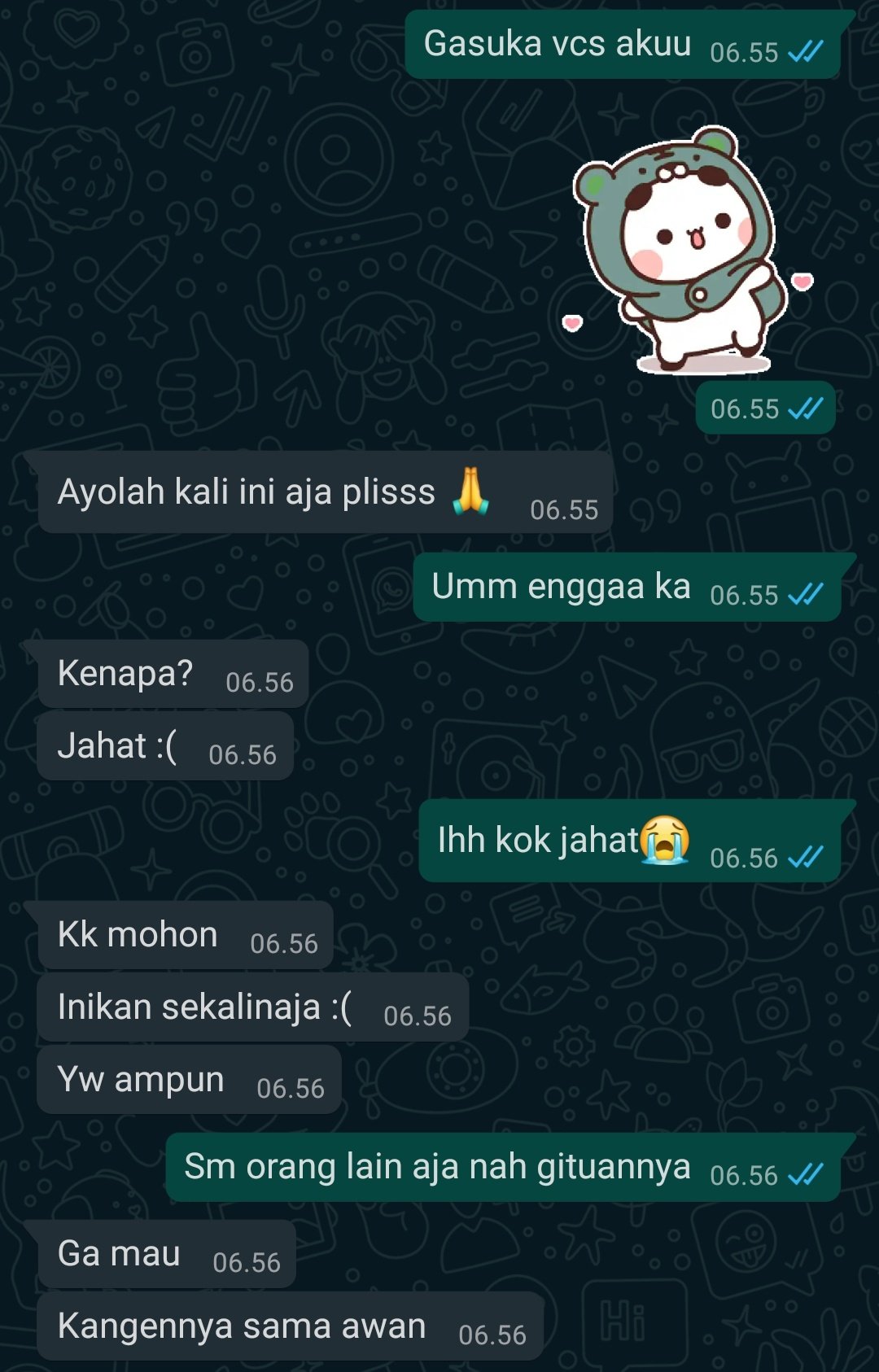 Cloudy☁️ on X: Mantan dah setahun gak ada kabar, sekalinya ngechat minta  vcs🤧 t.co11R1qqAElB  X