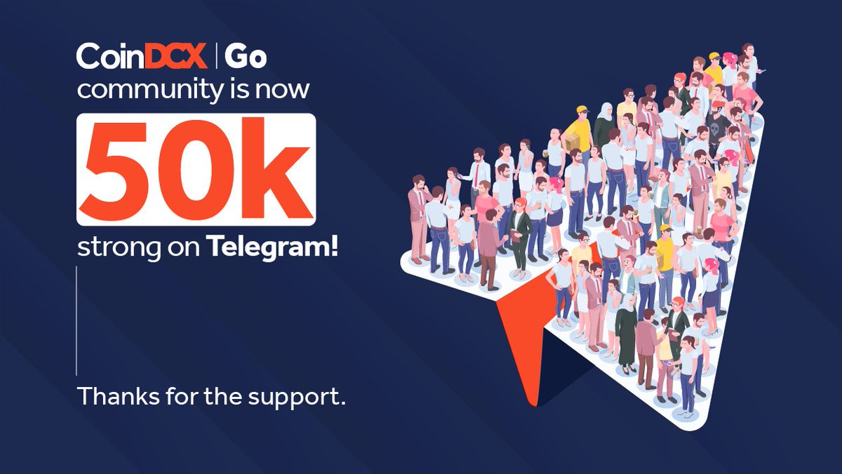 Our community is getting stronger on Telegram, we crossed 50k members  today! Join our Telegram group for Crypto related updates and discussions,  let us grow together! #CoinDCXGo #TryCrypto #BitcoinLiyaKya