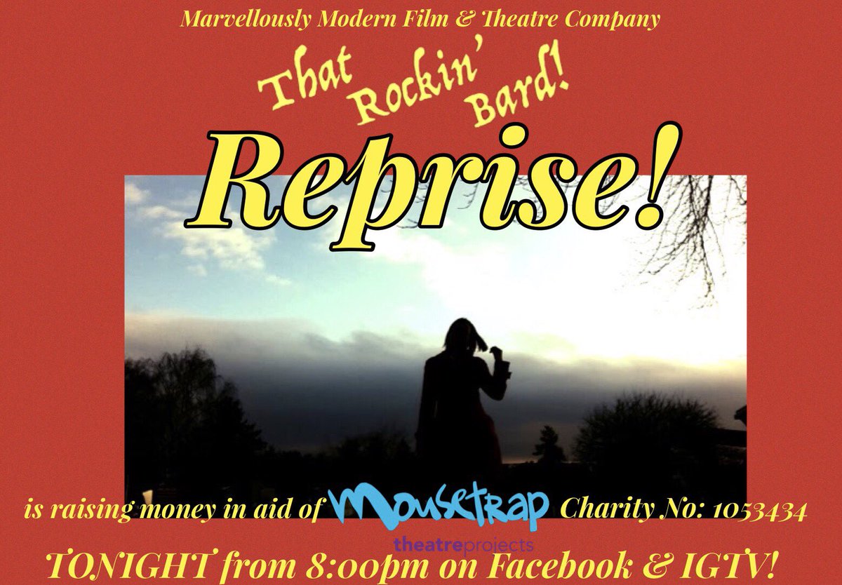 MarvellouslyC's tweet photo. It’s the final day of the #fundraiser ‘That Rockin’ Bard!’ which is raising money in aid of @MousetrapTP You’ve  been voting for the #sonnets you would like to see again! Join us from 8pm on #Facebook and #IGTV! Donation link below.

https://t.co/VDcnRF3QeK https://t.co/pCwba2Ymi5