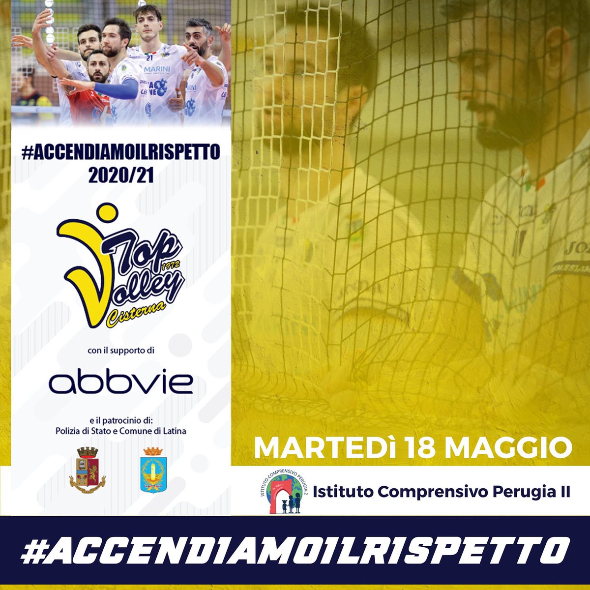 topvolley1972's tweet photo. #TopVolley49 #Superlega 
Questa mattina a Perugia (in streaming) ottava tappa di #Accendiamoilrispetto il progetto contro il bullismo, cyberbullismo e per l'inclusione delle diversità, con il supporto di AbbVie Italia e il patrocinio della Polizia di Stato #insiemesiamopiùforti https://t.co/Q1Ho8MWDKJ