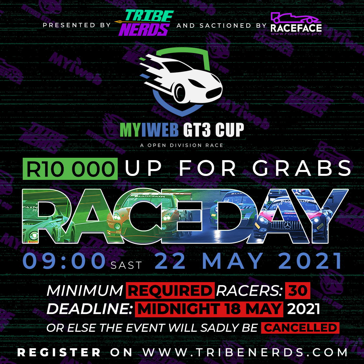 Calling all Sim Racers! R10 000 up for grabs!
We need at least 30 drivers on the starting grid. Unfortunately, we only have 10 so far and will have to cancel the event if we do not receive 30 registration by Midnight.

Sign up: tribenerds.com/tournament/myi…

#SimRacing #ACC #TribeNerds
