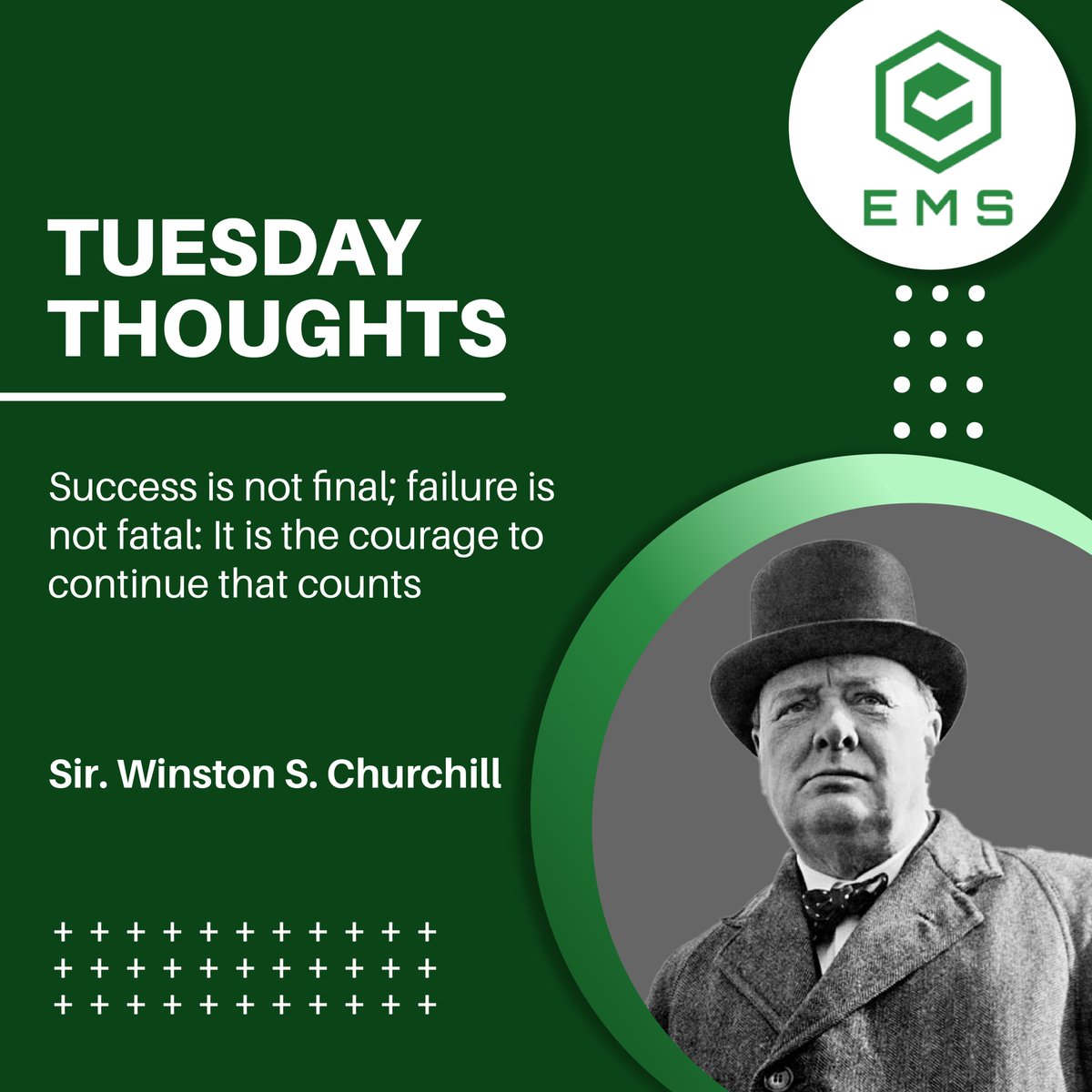 TheOfficial_EMS's tweet photo. "Success is not final; failure is not fatal: It is the courage to continue that counts." — Winston S. Churchill in The Prodigal Project : Book I : Genesis (2003) by Ken Abraham and Daniel Hart.

#TuesdayInspiration #MotivationTuesday #EMS #eventmanagementsolution #eventmanagement https://t.co/EBknlPIC8L