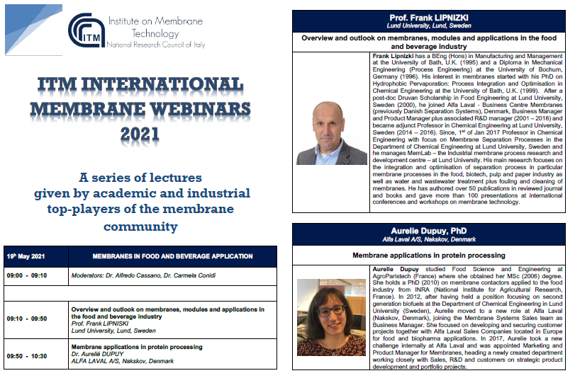 itmcnr's tweet photo. The May event of the ITM INTERNATIONAL
#MEMBRANE WEBINARS 2021  will be Tomorrow. Ready to discuss about on "MEMBRANES IN FOOD AND BEVERAGE APPLICATION".
@CNRsocial_ @lunduniversity @Alfa_Laval 
https://t.co/CIS2W0DrTs https://t.co/gDdrRGB8Fo