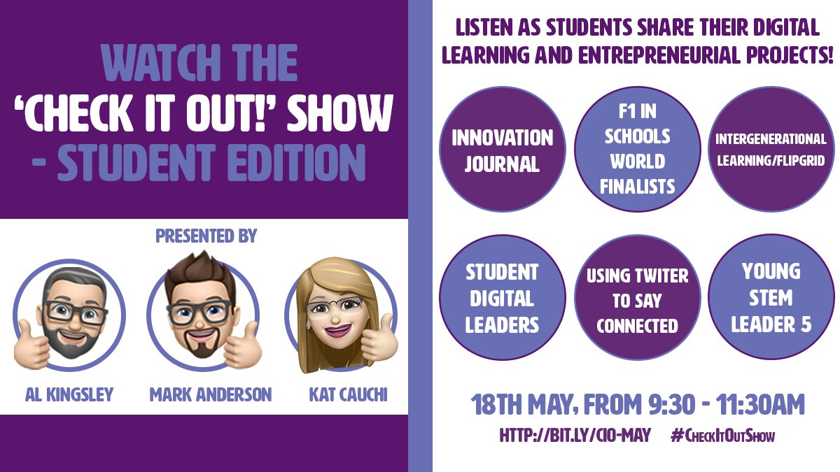 NetSupportGroup's tweet image. Today's the day! Watch the special student edition of the #CheckItOutShow live at 9:30am with @AlKingsley_Edu, @ICTEvangelist and @ReallySchoolK! We've got some amazing student guests... you don't want to miss it! Tune in via mvnt.us/m1212889 #edutwitter #DigitalLearning