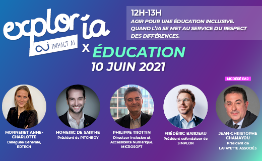 impactaiFrance's tweet photo. 💡Comment l'#IA peut-elle rendre nos systèmes d'#education + inclusifs et + respectueux des particularités des apprenants ?

Venez en parler avec notre panel le 10 juin pendant #Exploria 

@EdtechFrance @Homeric_deS @fbardeau @Philippe_Trotin @Chamayou 

👉https://t.co/9RmC9mdtr4 https://t.co/diikBwVauU