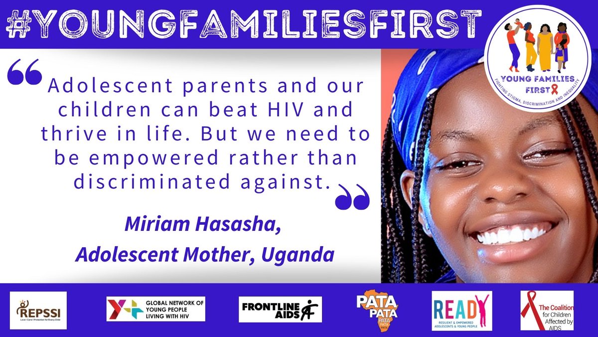 'We need to be empowered, not discriminated against,' shares Miriam, an adolescent mother & ambassador to @childrenandHIV.
Share the #YoungFamiliesFirst campaign & join our champions' network: bit.ly/MiriamBlog
@REPSSI @Yplus_Global @teampata #WeAreReady
