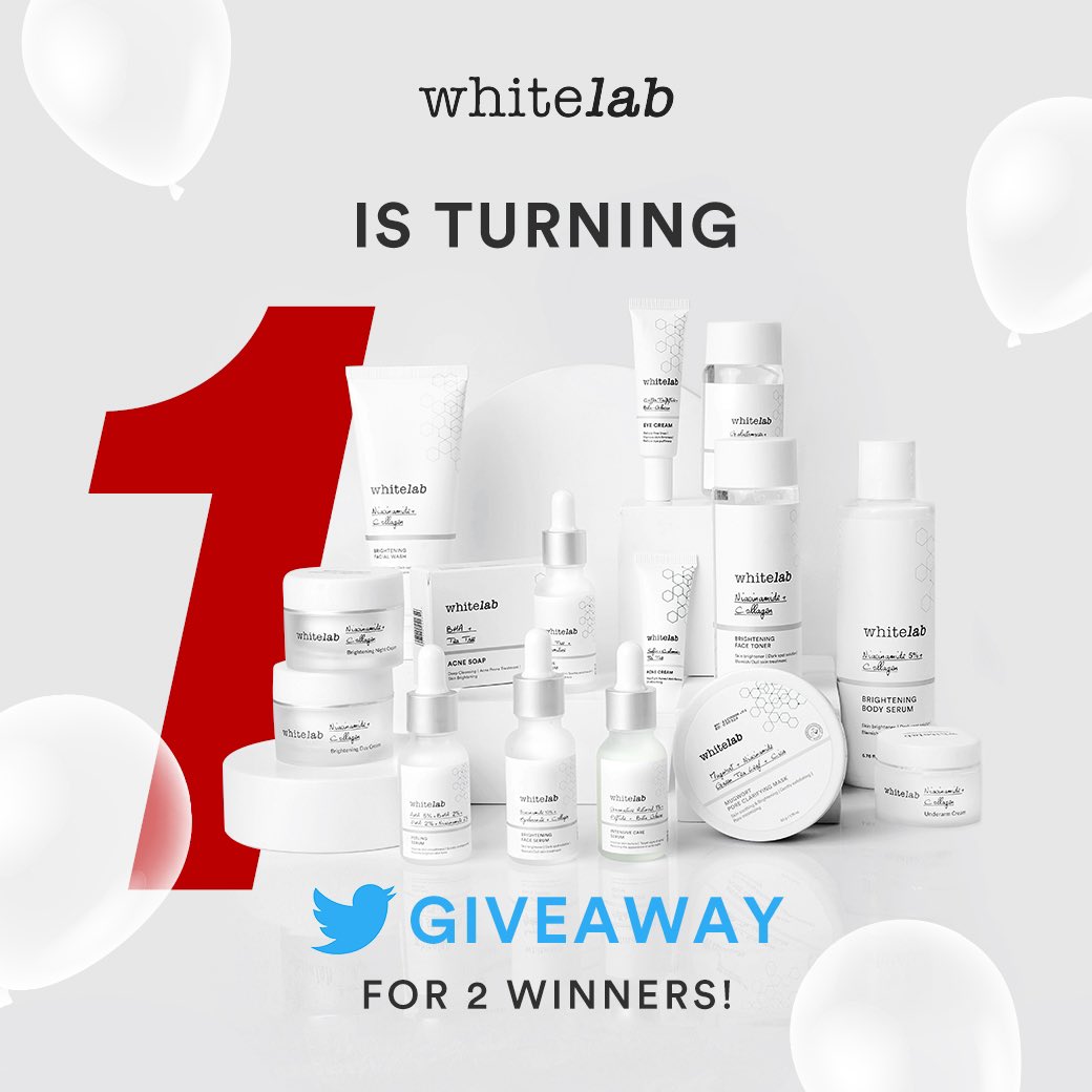 🥳WHITELAB IS TURNING ONE GIVEAWAY🥳
Dalam rangka ulang tahun pertama, Whitelab mau bagi-bagi hadiah yaitu SEMUA PRODUK WHITELAB untuk 2 pemenang🎉
Caranya:
🎉Follow <a href="/whitelab_id/">WHITELAB</a> 
🎉RT &amp; like tweet ini
🎉Reply harapan kalian untuk Whitelab
GOODLUCK🥳 #WhitelabIsTurningONE