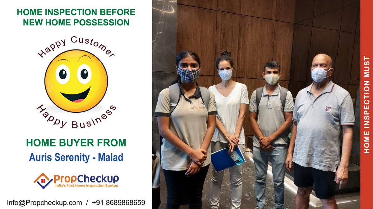 PropCheckup's tweet photo. Helping home buyers with Home Inspection service during new home #Possession. Ensure safe & defects free New home possession.
Our #Happy customers from #AurisSerenity - #Malad
๐ https://t.co/PyUfd3BDjU
๐ฉ info@propcheckup.com
๐ +91- 8689868659
#mumbai #pune #propcheckup #home https://t.co/Qz5JD5ZRmy