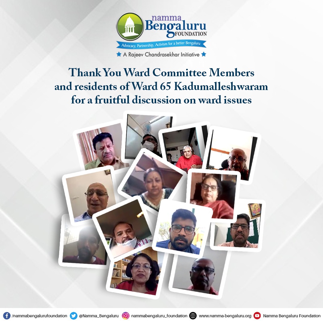 Namma_Bengaluru's tweet photo. @Namma_Bengaluru facilitated the #Ward Committee #webinar with the Ward Committee members & residents of #Ward65 #Kadumalleshwaram to discuss & collectively address local issues by constructively engaging with each other
Thanks to all the WC members & residents who joined us https://t.co/e8vsAI26Fx