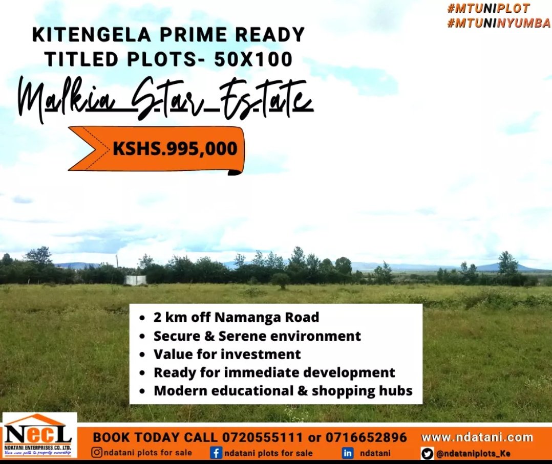 JamesBuld's tweet image. #NdataniMalkiastarEstate  this a lifetime offer .. Price incudes title transfer , legal fees and stamp duty ... Call @ndataniplots_Ke  now 0720555111