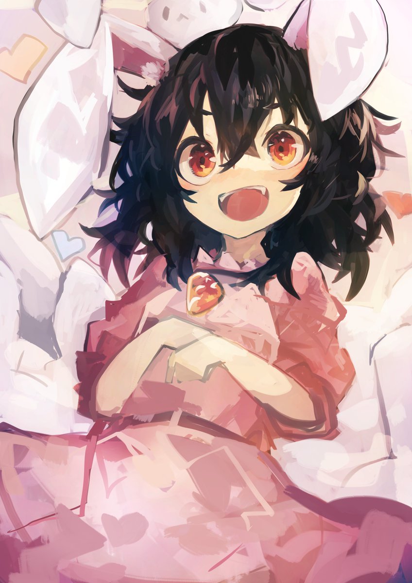 inaba tewi 1girl animal ears rabbit ears pink dress black hair dress jewelry  illustration images
