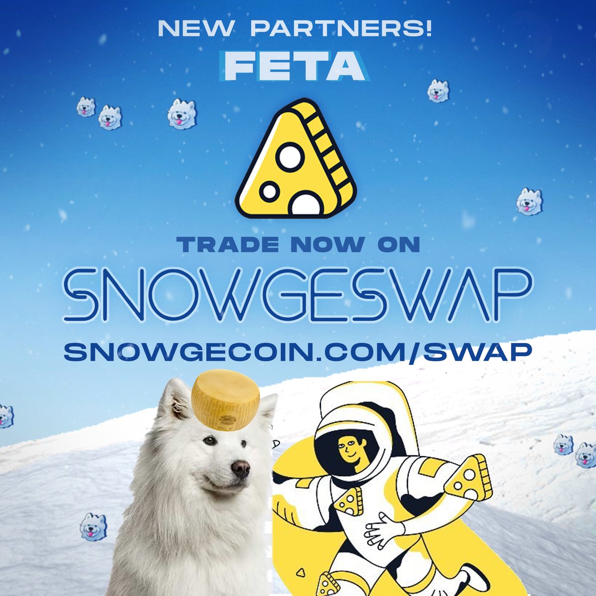 New #SnowgeSwap partner alert! Welcome <a href="/FetaToken/">Feta Token</a> to the floofiest DEX out there.

Check out $FETA on snowgecoin.com/swap!

#bsc #defi $SNOWGE #SnowgeCoin #crypto #bitcoin #altcoin #dogecoin