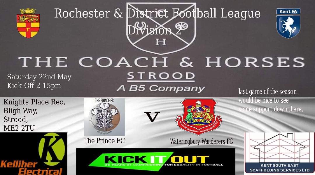 ThePrinceFC1's tweet photo. Saturdays game and our last as The Prince fc we move on to your new name The Coach and Horses Strood fc
@Manager1Coach https://t.co/kZ2Ii2Q8q0
