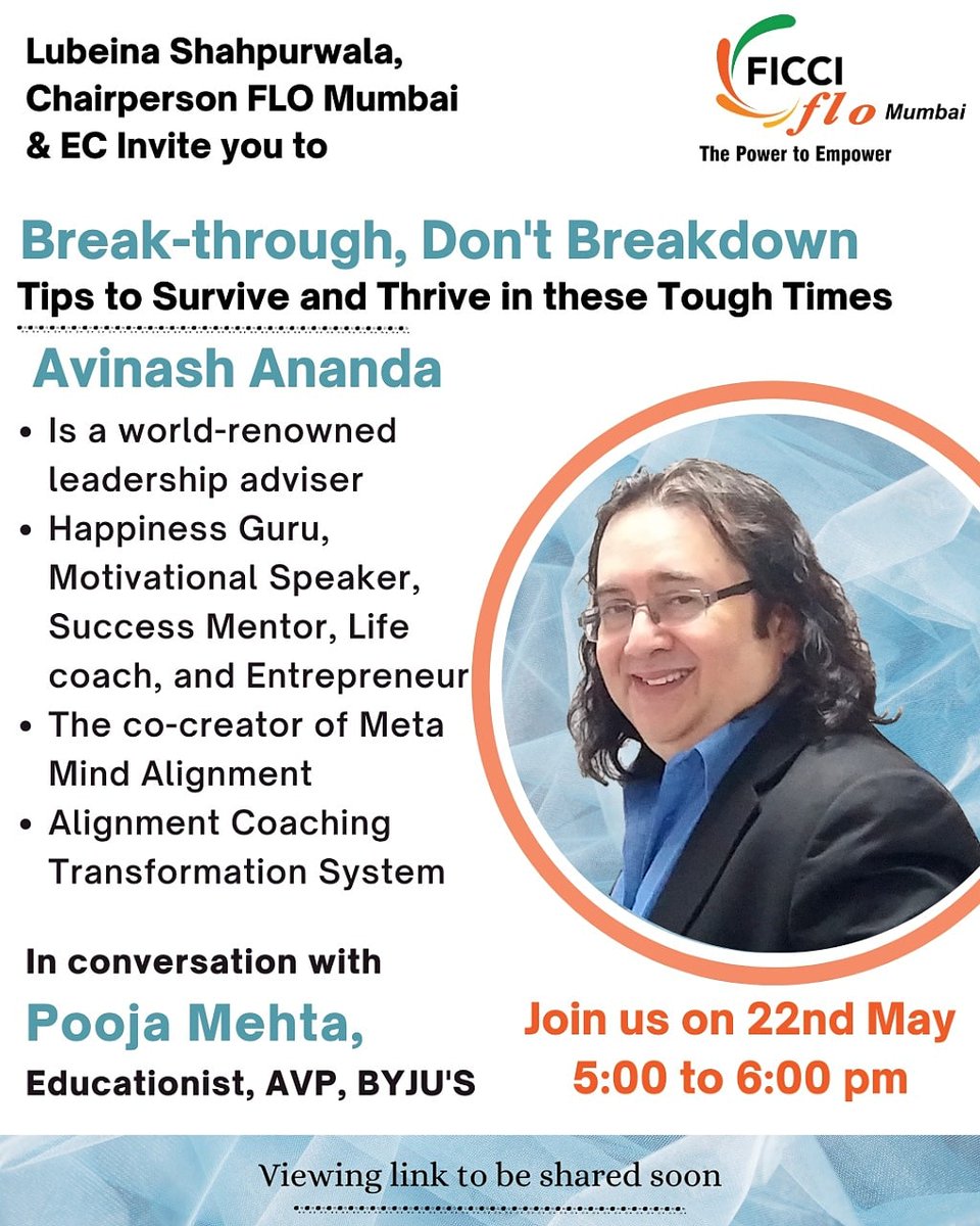 We invite you to a session with renowned Happiness and Leadership Guru, Avinash Ananda who will talk to us about the science of happiness and Meta Mind Alignment.

#virtualevent #session
