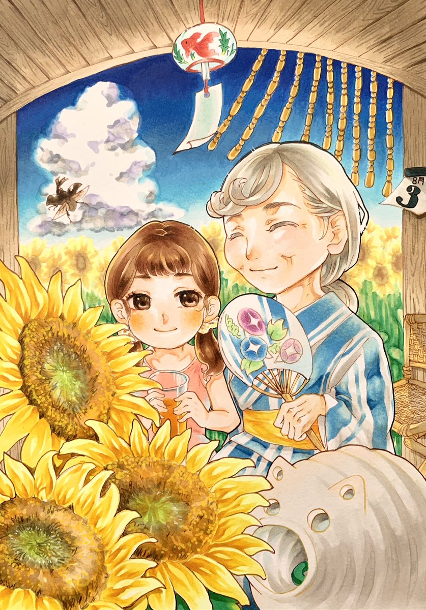 Ringo_tubaki's tweet photo. お婆ちゃん家の夏休み🌻　

描きました☺️
去年も帰省してないし、今年も無理そうだから気分だけでも😆故郷気分✨
 #コピック　#copic https://t.co/tGZ5S81aiT
