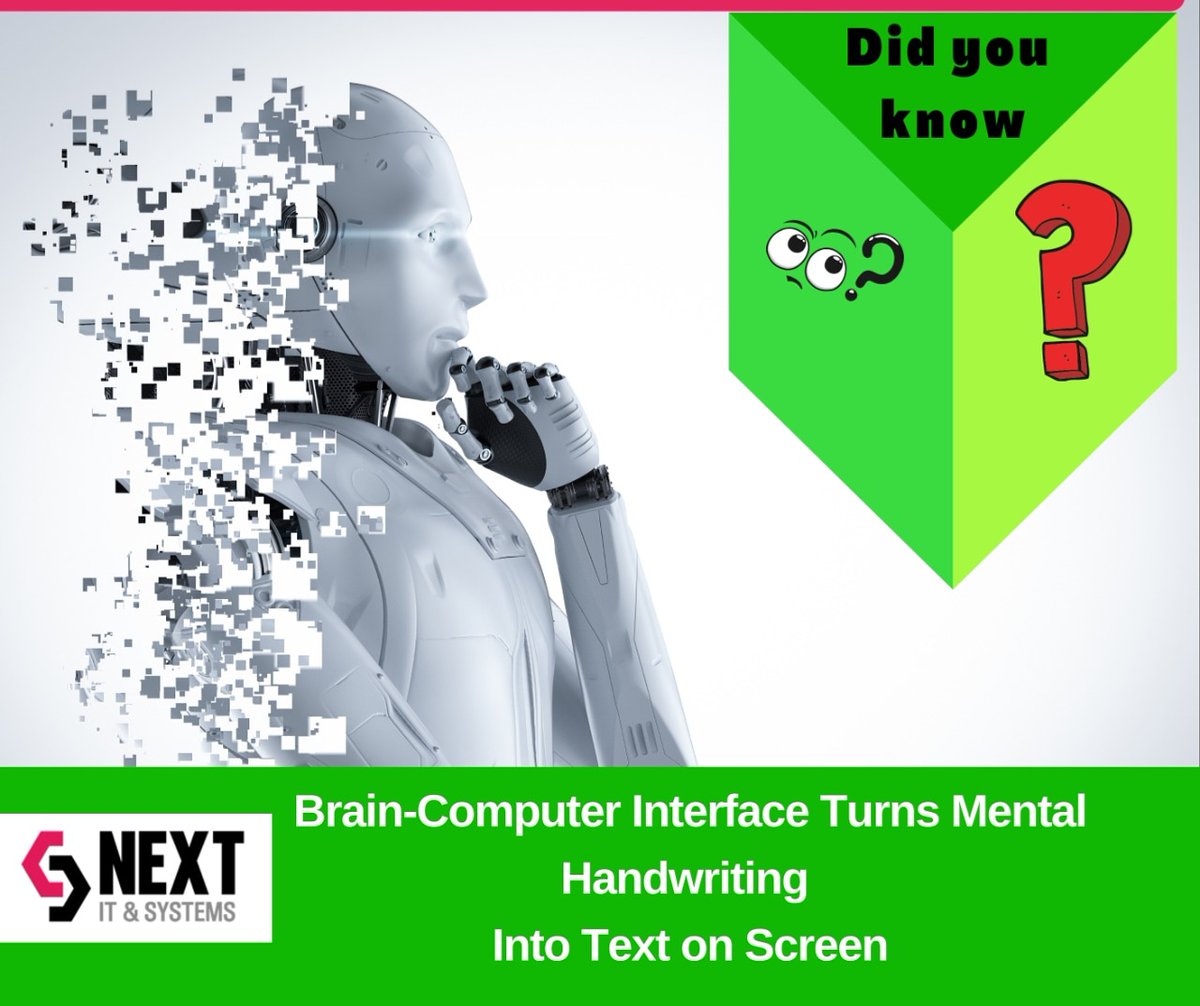 nextuae's tweet image. 💡 Did you know?
.
Brain-Computer Interface Turns Mental Handwriting Into Text on Screen
.
#Nextit #Nextuae #Nextprotocol #ArtificialIntelligence #advancedsolutions #Facts #technology