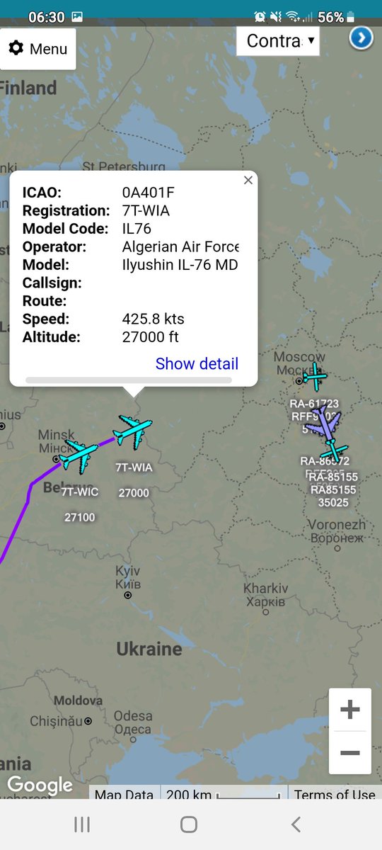 scan_sky's tweet photo. Algerian Air Fore 🇩🇿
#IL76 routing towards Moscow 🇷🇺
A few Russian Air Force departures out from Moscow
#IL62M #RFF205
#Russia #Military #Algeria https://t.co/rEP6Hyzkvx