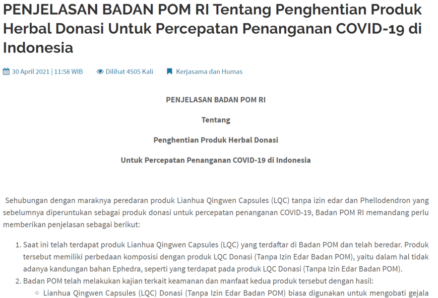 AdamPrabata's tweet photo. Rekomendasi Lianhua Qingwen (Obat Tradisional China) untuk penanganan Covid-19 dicabut oleh BPOM!

Alasan pencabutan:
- Tidak mengurangi angka kematian
- Tidak menahan laju keparahan
- Tidak mempercepat swab jadi negatif
- Ada bahan yang dilarang

Jadi masih mau dipakai obatnya? https://t.co/19RONTpVX7