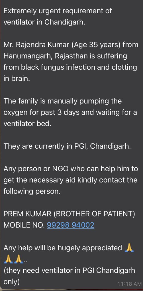 anchal_ganotra's tweet photo. #SOSChandigarh Urgent requirement of Ventilator bed @SonuSood @gill_soul @WeAreChandigarh @iPriyankDev @COVIDNewsByMIB @ROBChandigarh @SoodFoundation please help https://t.co/HB7utNWUQQ