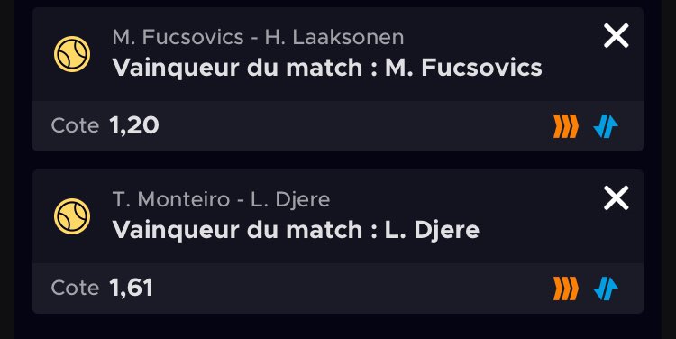 TenPronos's tweet image. #ATP 

Les 2 combis du jour 🎾⚡️

~ Sinner + 1-1 après deux jeux Stricker X Cilic (2.32) ➡️ 2u 💥

~ Fucsovics + Djere (1.93) ➡️ 3u 💥

❤️ &amp;amp; ♻️ pour la suite !