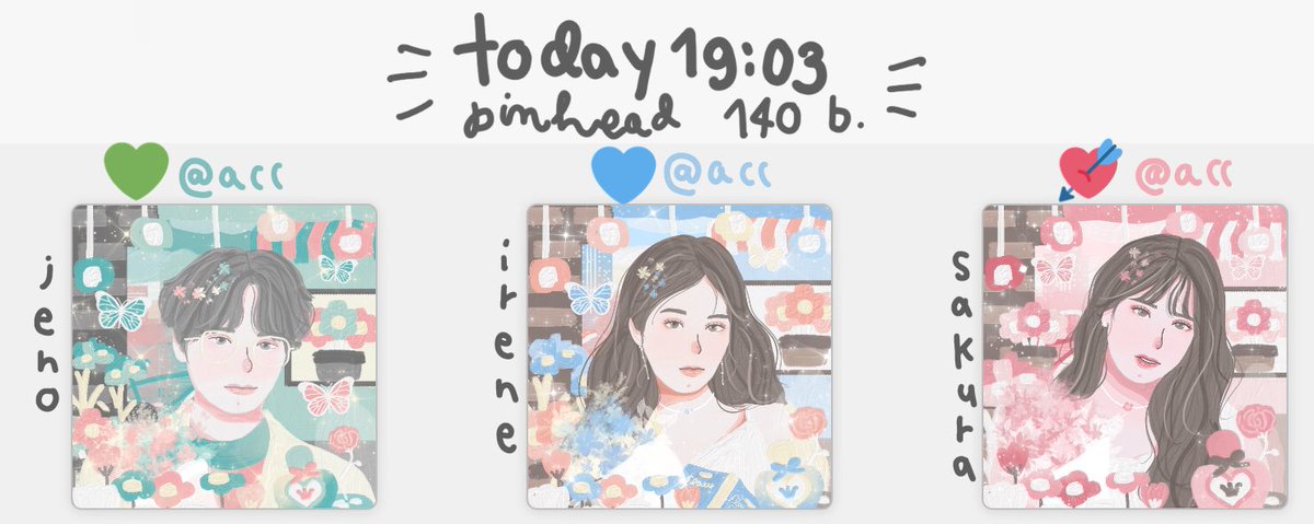 ⁎𓈒 ᱸ🪞、( 140฿ ) ♡╸͙˚ 

time : 19:03
ex 💚@acc / 💙@acc / 💘@acc

* j n / i r / s k r
* สามารถช่วยจองได้ค้าบ
* เปลี่ยนได้แค่ชื่อนะค้าบ
* สงสัยอะไรโควตถามได้เลยย🖐🏻🖐🏻