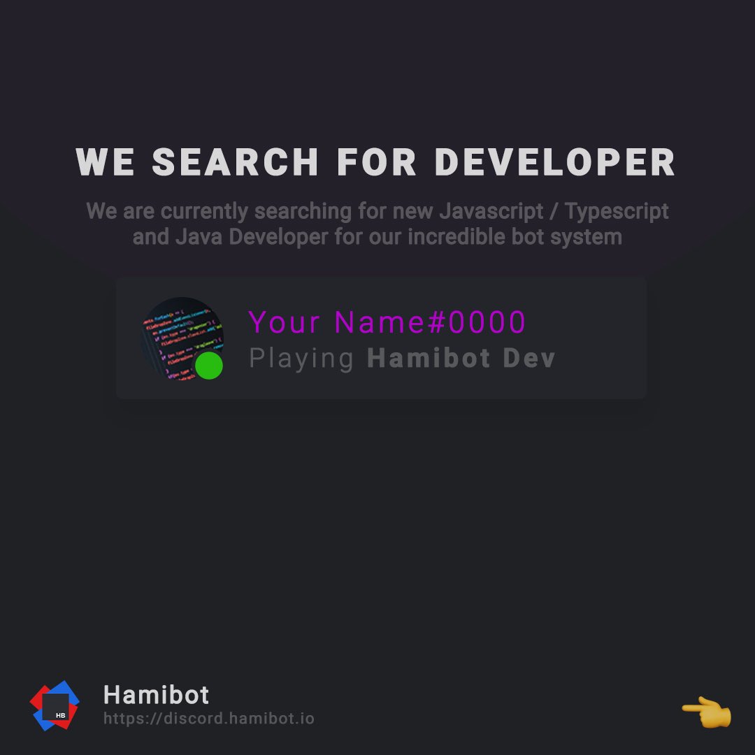 HamibotIO's tweet image. We are currently searching for new JS developers as well as Java developers
.
.
.
#discord #discordapi #js #developer #java #hamibot #discordbot @discord