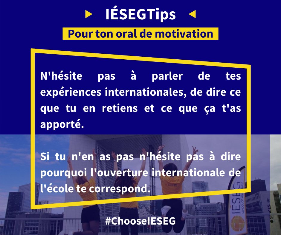 CandidatsIeseg's tweet photo. Deuxième #IESEGTips de la semaine ! Aujourd'hui, c'est à propos des expériences internationales. Bon courage à tous ceux qui passent aujourd'hui !
#ChooseIESEG https://t.co/CjhPtgjXeV
