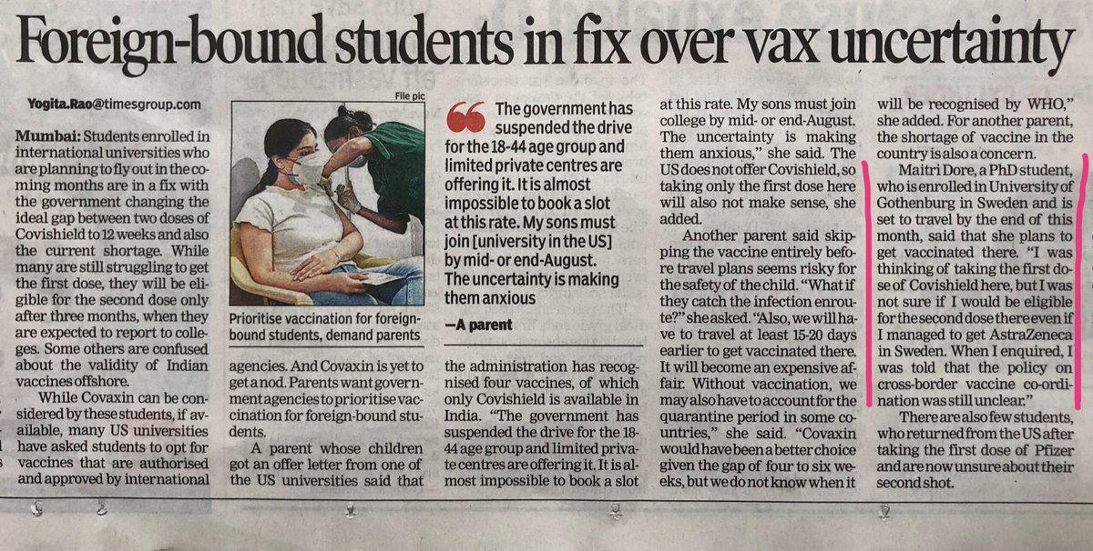 Maitri Dore (@doremai) on Twitter photo Railed against the vaccine policy in today's national news. Many thanks to <a href="/yogitarao8/">Yogita Rao</a> for giving me a platform.
#Covishield #VaccineRegistration Railed against the vaccine policy in today's national news. Many thanks to <a href="/yogitarao8/">Yogita Rao</a> for giving me a platform.
#Covishield #VaccineRegistration