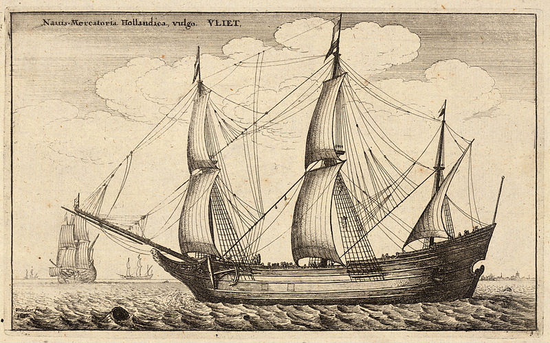 "Fleute" von Wenceslaus Hollar. Auf so einer überquerte #mariasibyllamerian 1699 den Atlantik. Viel Platz für Güter, wenig für Kanonen. Kreuzten Piraten, standen die Fluchtchancen etwa so gut, als würde man mit einem voll beladenen Einkaufswagen fliehen. #fraumerian