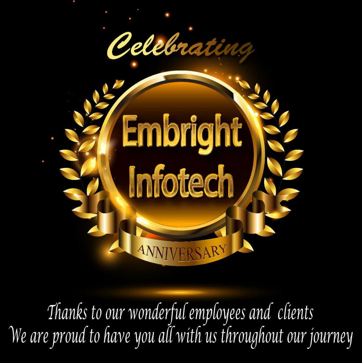 EmbrightInfotec's tweet photo. Embright Infotech is celebrating Founding Day Anniversary!!!
On this blissful and charming day of our anniversary, we thank each and everyone who stood with us throughout the journey.
#foundationday #Startupindia #entrepreneur https://t.co/6RzOCgoF7W