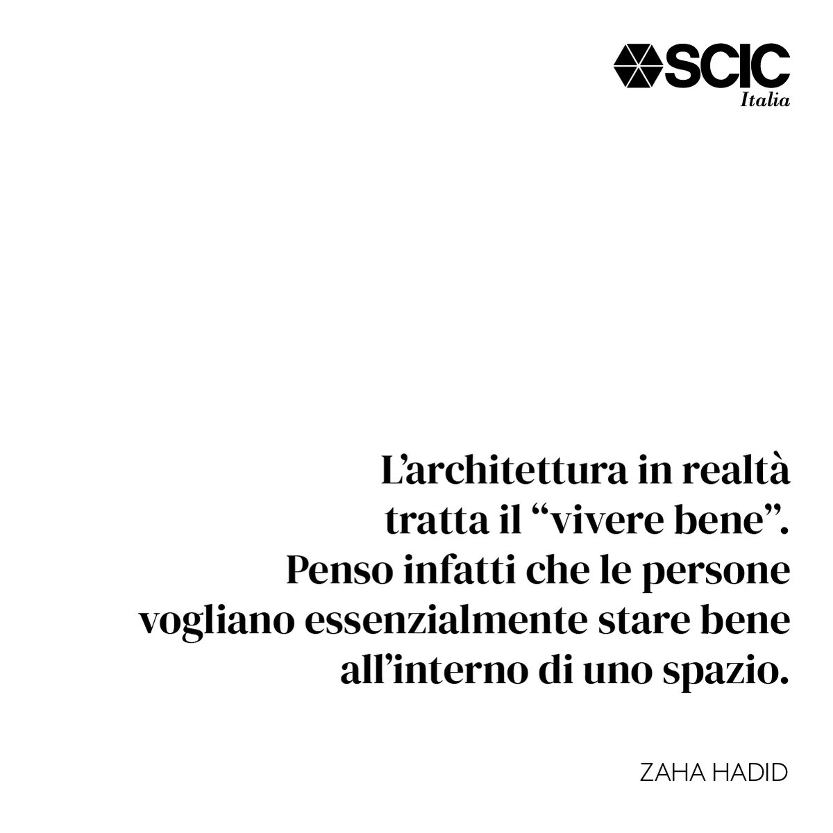 Scic_Italia's tweet photo. #BESCIC 

Questa frase dell'immortale Zaha Hadid esprime esattamente l'essenza del lavoro che facciamo in SCIC: l'architettura e il design devono in primis farci vivere un'esperienza di bellezza e serenità. ⁠ https://t.co/O9QsRUurkM