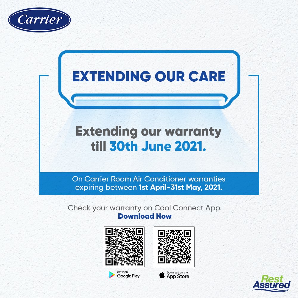 CarrierMideaInd's tweet photo. Going the extra mile and extending our care, because your comfort matters. 😊
.
.
.
#carrier #carriermideaindia #hvacservice #acwarranty #airconditioning #summer #comfort #coolconnectapp #lifestyle #roomac https://t.co/UfWU5nKPoj