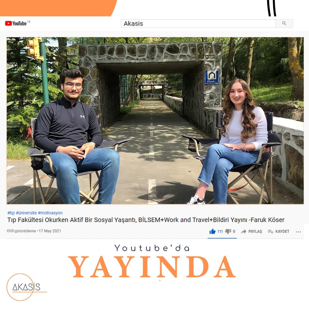 Akasistv's tweet photo. İyi haftalar! @farukkoser ile olan videomuz yayında.🥳 Tıp fakültesi okurken aktif ve sosyal bir yaşantıya sahip olmayı, zaman planlamasını, Work and Travel tecrübesini, fakültede okurken yayınlanan bildirisini, tıp okurken bilimsel çalışmalar yürütmeyi,
+ https://t.co/SzLUY19QE0