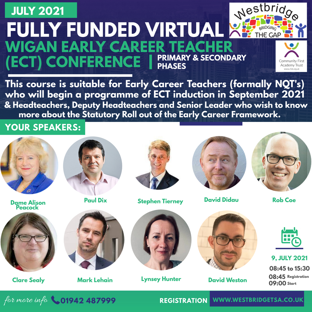 📢@WestbridgeTSA &amp; <a href="/KingsbridgeEIP/">Kingsbridge North West Teacher Training</a> Proudly Present an Early Career Teacher (ECT) conference for Wigan ECTs &amp; Senior Leaders

🤝Suitable for Primary &amp; Secondary colleagues 
📅 9th July
➡️tinyurl.com/3ud75rh7

<a href="/cathppp/">Catherine Pealing</a> <a href="/MisterEWright/">E Wright</a> <a href="/GolborneTrinity/">GolborneTrinity</a> <a href="/WarringtonTSA/">Warrington Teaching School Alliance</a> <a href="/WiganCouncil/">Wigan Council</a>