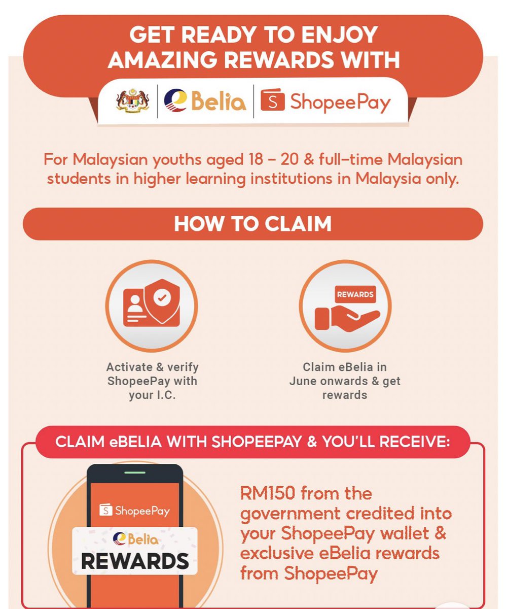 Nurintashaa's tweet photo. IPT students, korang tahu tak korang boleh claim RM150 kat shopee starting 1 jun onward? Age between 18-20 pun boleh claim.

The rest boleh claim RM5 kat shopee if you activate shopee pay premium. Rugi tak claim! 

Claim kat sini: https://t.co/fWBRyh2849 https://t.co/kgNhUixqRA