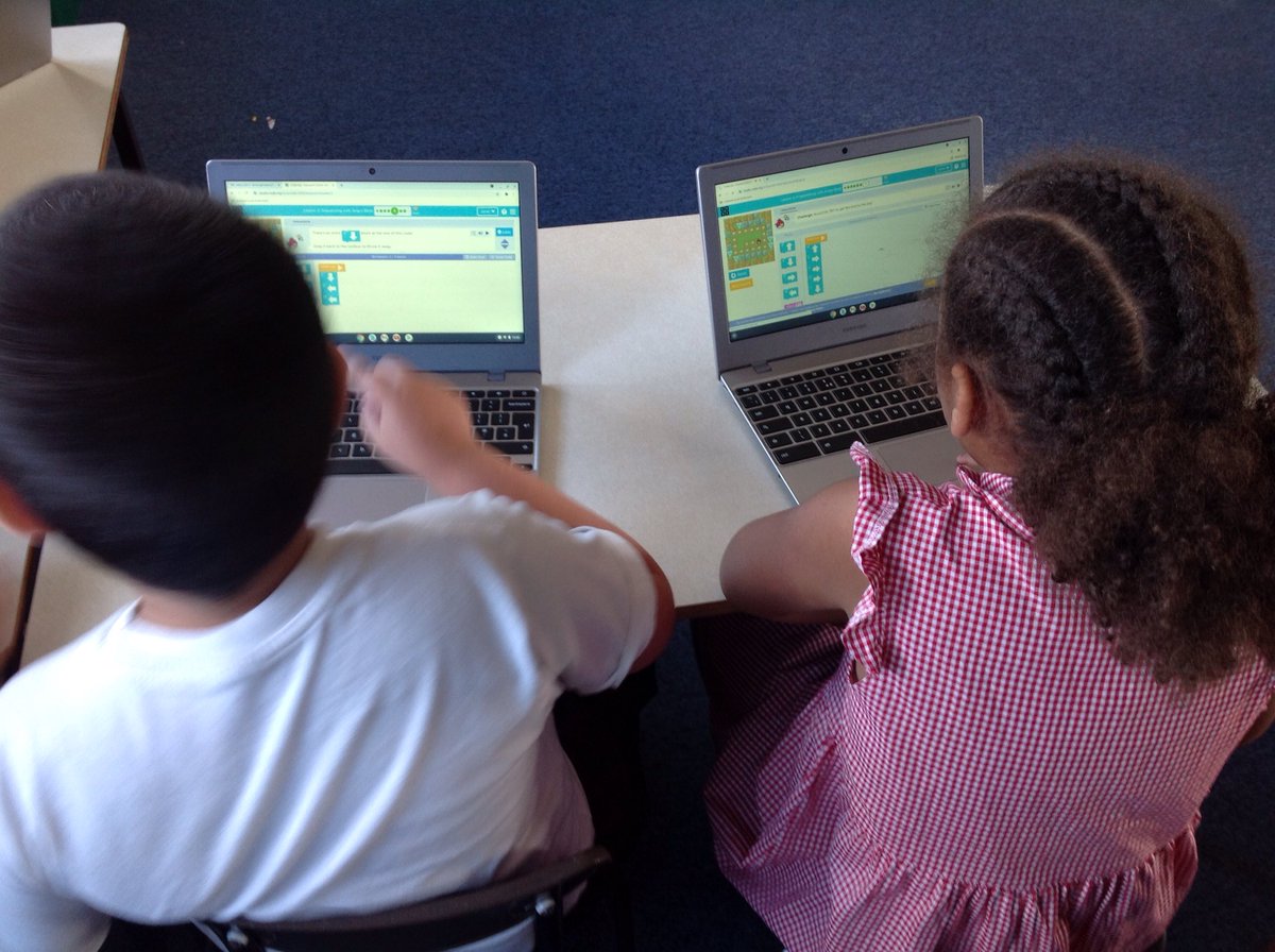 MrsEvansMLP's tweet image. Year 2/3E are enjoying an afternoon of coding using #studiocode on our Chromebooks! They are solving problems and trying hard to debug code to make their on screen character move to the correct place. @MabLanePri