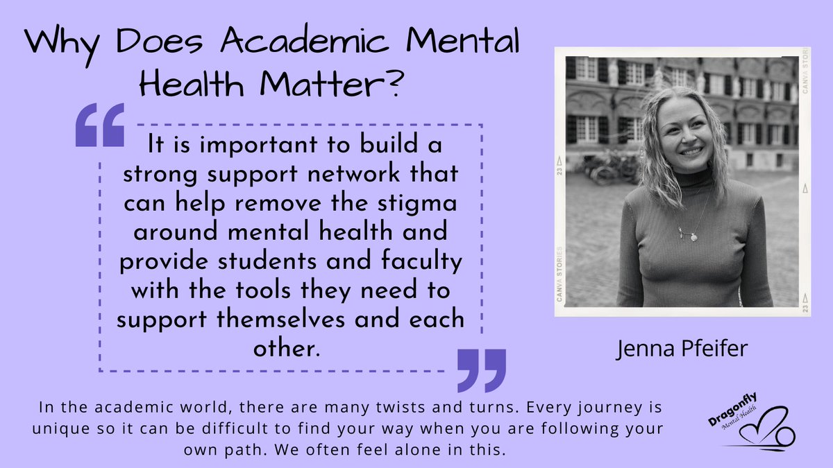 DragonflyMH's tweet photo. Today's quote comes from Jenna Pfeifer

"It is important to build a strong support network that can help remove the stigma around mental health and provide students &amp; faculty with the tools they need to support themselves &amp; each other"
#AcademicMentalHealth #MentalHealthAwareness https://t.co/09V9xA5ccC