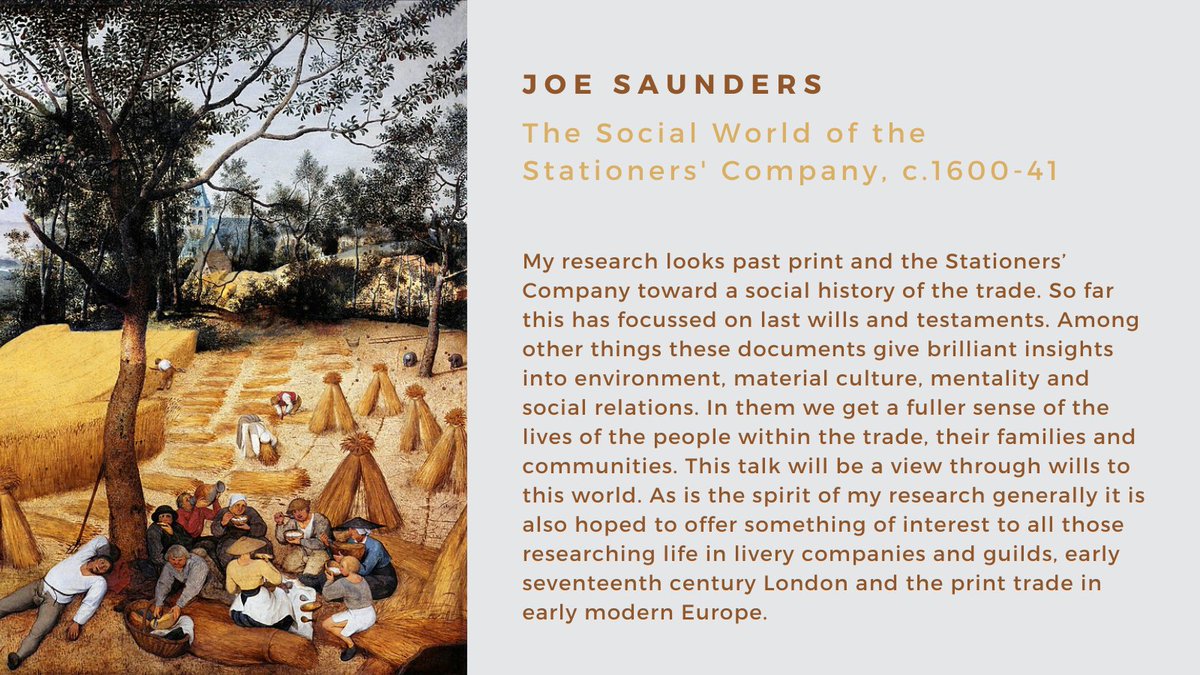 LabourLeisure's tweet photo. Next week we'll be hearing from the sensational @joe_saunders1 (University of York): 

'The Social World of the Stationers' Company, c.1600-41' 

Be sure to 𝑝𝑒𝑛𝑐𝑖𝑙 it in to your 𝑑𝑖𝑎𝑟𝑖𝑒𝑠! 📝

24th May. 5pm GMT. Register Here: https://t.co/hxINCWz65M https://t.co/ESbgsvKrYa