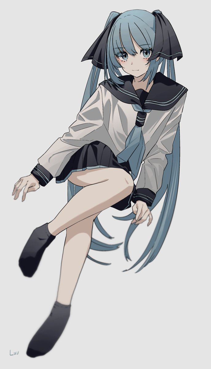 hatsune miku 1girl solo skirt long hair twintails school uniform socks  illustration images
