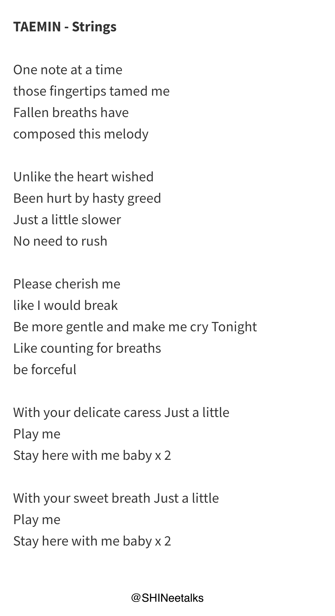 SHINeeTalks on Twitter "[ENG lyrics] Strings by TAEMIN Please cherish